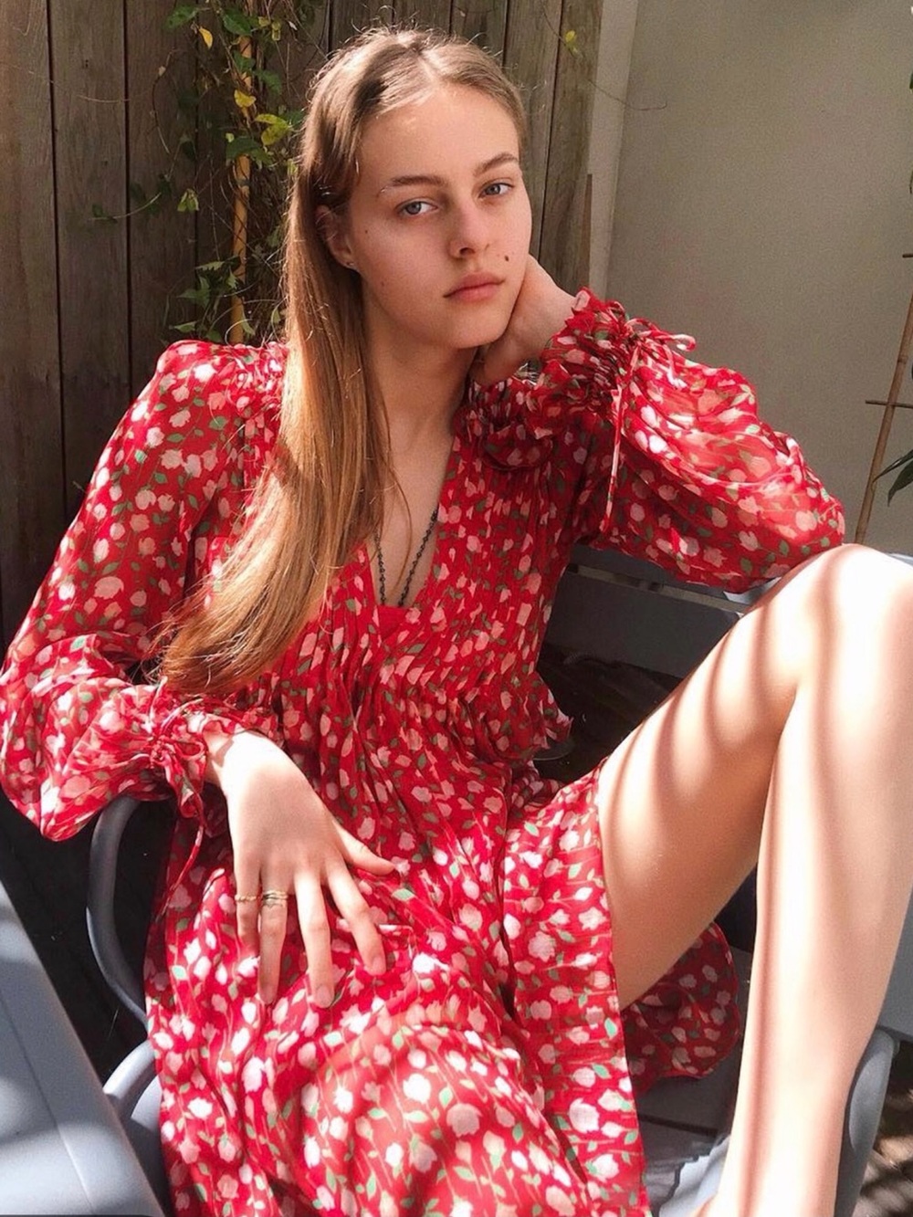 The Kooples Rosa Rosa Red Floral Sheer Dress Size M (2) - Picture 3 of 14